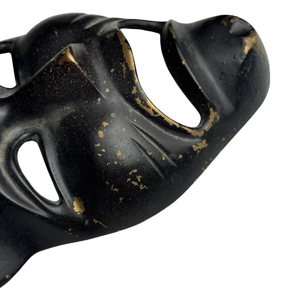 Vintage Brass Wall Mask Black Gold Tribal Face Art Decor Metal Sculpture Painted - Picture 4 of 8